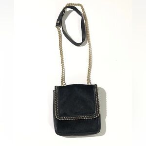 Henri Bendel Black Fur Leather Gold Chain Crossbody Mini Bag